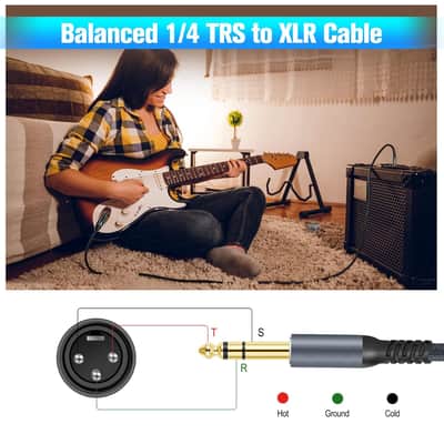 XLR Male to 1/4 TRS Stereo Audio Cable 6.6FT 2 Pack, Braided Jack 6.35mm to XLR Male 3Pin Guitar Cable (Professional/HiFi) image 3