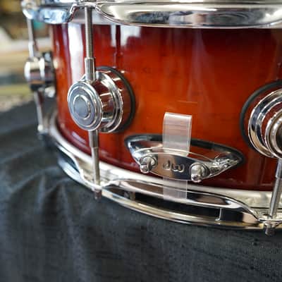 DW USA Collectors Exotic Series 5.5x14" Super Solid 1PC. Maple Snare Drum - Tobacco Burst Lacquer image 14