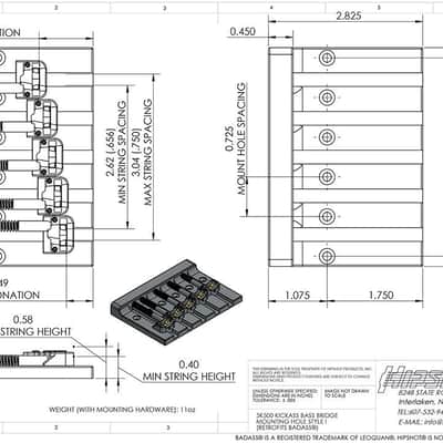 NEW Hipshot Kickass High Mass 5 STRING Bass BRIDGE for Badass Bass Chrome 5K501C image 2