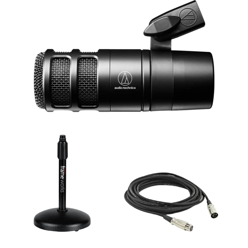 Audio-Technica AT2040 Hypercardioid Dynamic Podcast Microphone with Desktop Microphone Stand and XLR Cable image 1