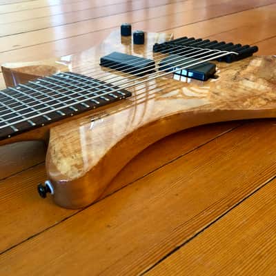2023 Agile Perihelion Pro 10 String Guitar 102528 Mod Gloss Solid Spalted Flame Natural with Douglas EGC-400 HD Black Burgundy Headless Guitar Case image 8