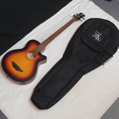 LUNA Tribal 34" long scale 4-string acoustic electric BASS guitar NEW w/ Gig Bag image 1