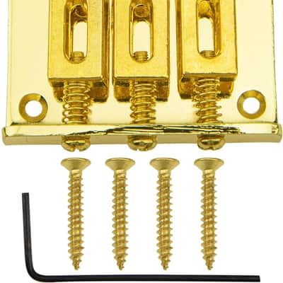 1Pcs 3 String Fixed Guitar Bridge Replacement Part with 4 Screws & Wrench Compatible with Cigarbox Electric Guitar (Gold) image 1
