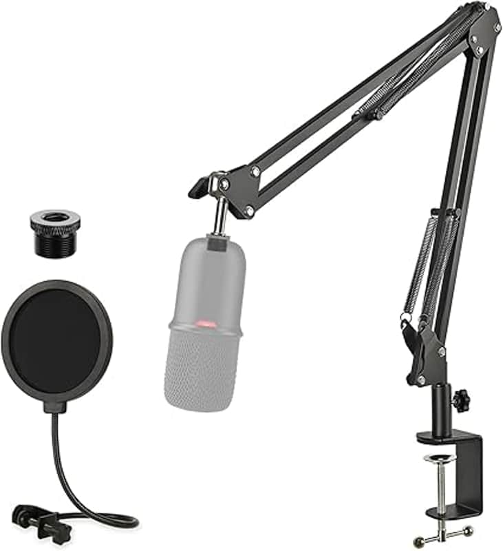 HyperX Boom Arm Mic Stand with Pop Filter, Adjustable Mic Boom Arm Stand with Upgrade Desk Clamp for HyperX SoloCast, QuadCast 2 Condenser Microphone image 1