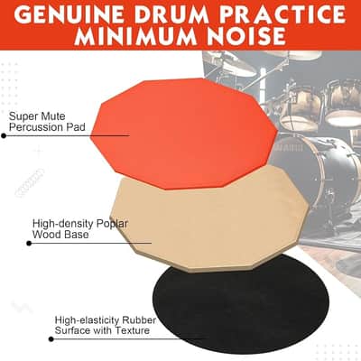 8 Pieces Drum Practice Pad and Sticks Set 12 Inch, 8 Inch Double Sided Silent Snare Pads with 2 Pairs 5a Drum Sticks for Realistic Practice Drumming(Orange) image 3