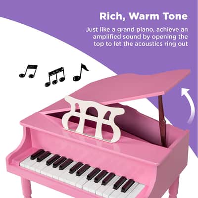 Classic Wooden 30-Key Mini Grand Piano Musical Instrument For Kids with Bench Pink image 3