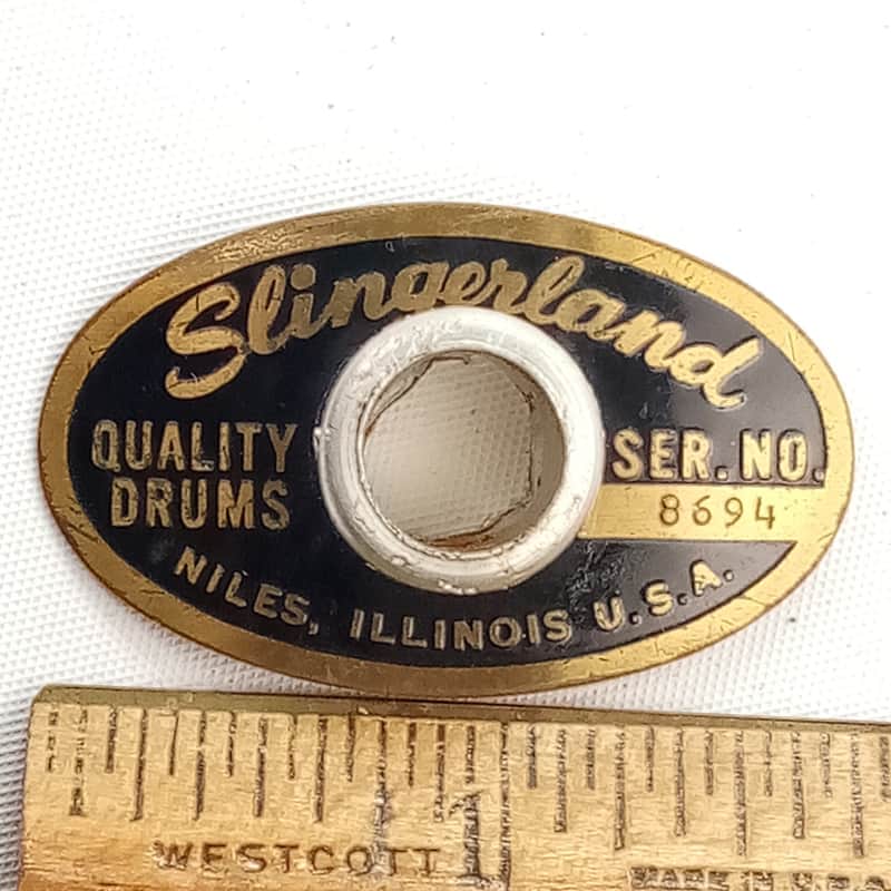 Slingerland Niles Black/Brass'63#8694 Badge Snare/Bass Drum +OG Aluminum Grommet image 1