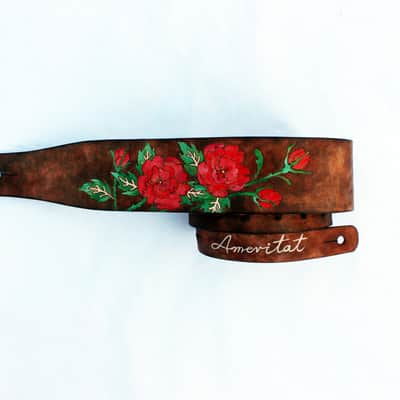 burnyblack custom guitar bass strap leather - rose brown image 9