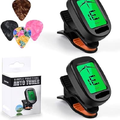Clip On Guitar tuner 2 PACK for All Instruments, Acoustic/Electric Guitar, Ukulele, Bass, Violin, Banjo, Large Clear LCD Display for Guitar Tuner, Chromatic Tuner image 1