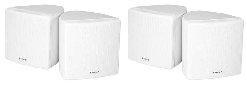 (4) Rockville Cube 3.5" 30w RMS White Home Theater Wall Speakers+Swivel Brackets image 1