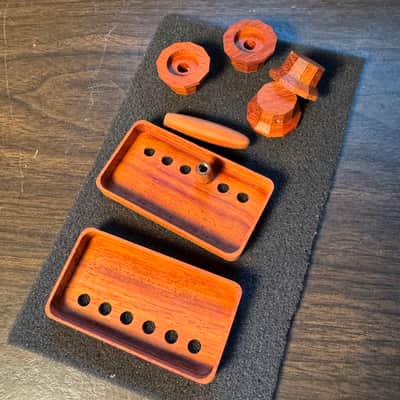 Guilford Padauk Holy Grail Combo - 4) 1122 Facet Cut Knobs (1.5mm set screw/6mm shaft), 2) Humbucker Covers (PRS/Seymour Duncan Pole Spacing), 1) Tremolo Tip (3/16” Shaft fits Fender/PRS USA), 1) 3 way toggle knob (fits Switchcraft USA) image 2