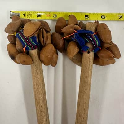 Seed Pod Nut Rattle Shakers (Pair), Sound Effect, 8" Handles - EXCELLENT image 2