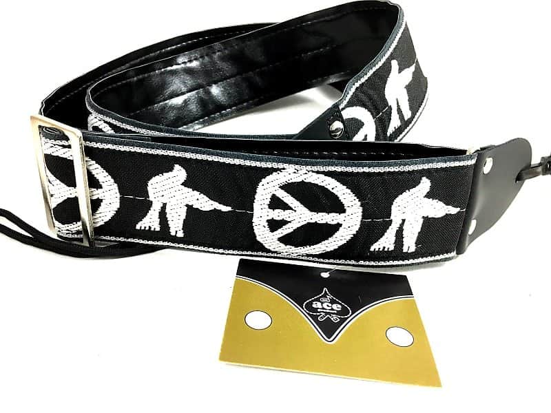 Ace Guitar Strap  Vintage Style  Peace Doves Design  Black and White image 1