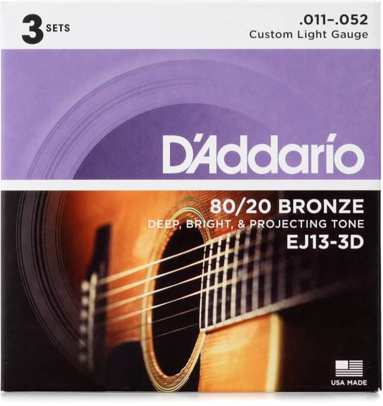D'Addario 80/20 Bronze Acoustic Guitar Strings - .011-.052 Custom Light (3-pack) image 1