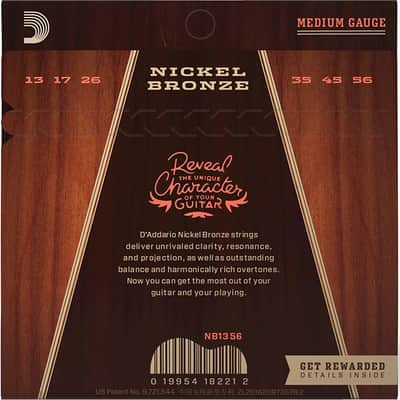 D'Addario NB1356 Medium Nickel Bronze Acoustic Guitar Strings, 13-56 image 2