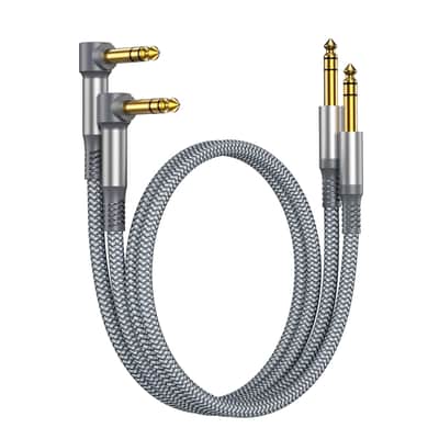 6.35mm TRS Instrument Cable 3.3FT 2-Pack,Right Angle 1/4 Inch Male Jack Stereo Audio Cord,6.35 Balanced Line Lead for Electric Guitar,Bass,Keyboard,Mixer,Amplifier/AMP,Speaker,Equalizer image 1