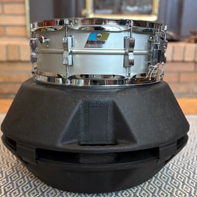 One of a Kind NOS Ludwig No. 404 Acrolite 5x14" 8-Lug Aluminum Snare Drum with Pointed Blue/Olive Badge Early 70s image 1