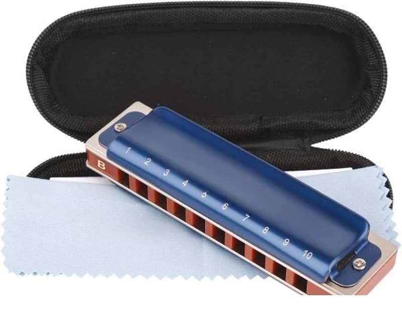 Professional Harmonica Blues Key of B 10 Hole 20 Tone Heavy Duty with Case & Cleaning Cloth for Professional Player, Beginner image 1