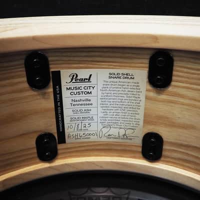 Pearl USED ​​MCCA1465S/C #1010 Music City Custom -USA Solid Ash Shell Snare Drums 14×6.5 [Hand-rubbed Two Tone Ash w/Ebony Inlay] image 10