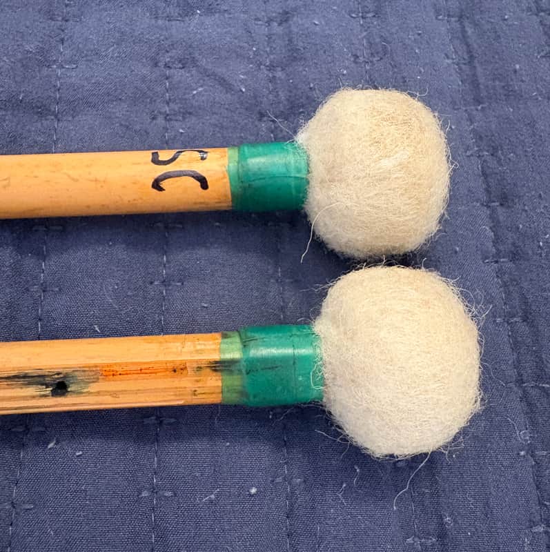 No Name Vintage Hard Felt Timpani Mallets 1980s? - Bamboo image 1