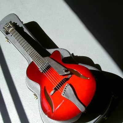 2017 Peerless 12" Serena carved spruce archtop, light travel/ parlor size guitar. Ruby Sunburst, image 15