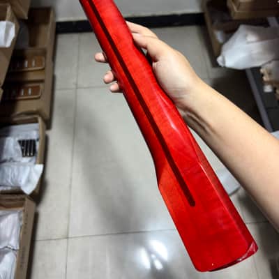 Red round gloss 22frets flame Maple electric Guitar neck for DIY parts image 8