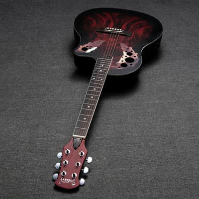Glarry 41 inch Full-Size Cutaway Acoustic-Electric Guitar Grape Voice Hole Spruce Top Round Back 2020s - Sunset Red image 19