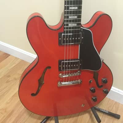 1999 Gibson ES-335 Limited Edition Translucent Red Ebony Fingerboard P-94s OHSC Professionally Repaired Headstock image 2