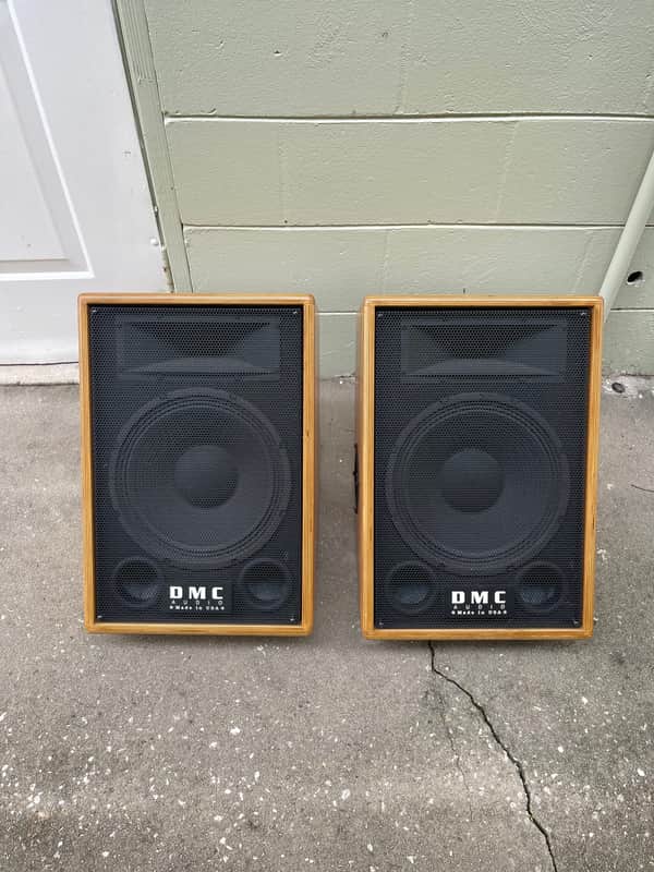 Used DMC Audio Made in USA 2 Floor Monitors Pair of Speakers 250 watts Wood Outside Cover Set of 2 ARM-112H-1 image 1
