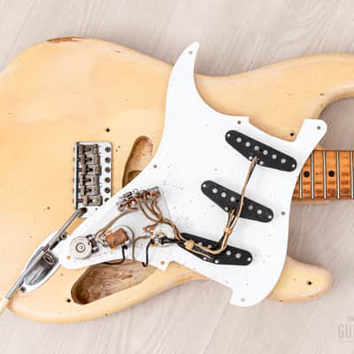 1956 Fender Stratocaster Vintage Guitar One-Piece Ash, Blonde w/ V Neck & Tweed Case image 21