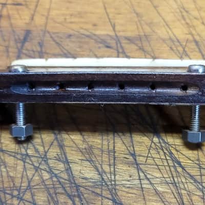 Vintage RARE 1966 Japan Checkmate Acoustic Guitar String Through Bridge Tailpiece Saddle with Original Installation Bolts Luthier Parts image 2