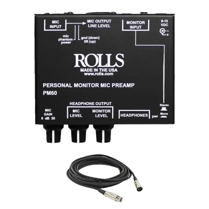 Rolls PM60 Personal Monitor Mic Preamp and XLR Cable image 1