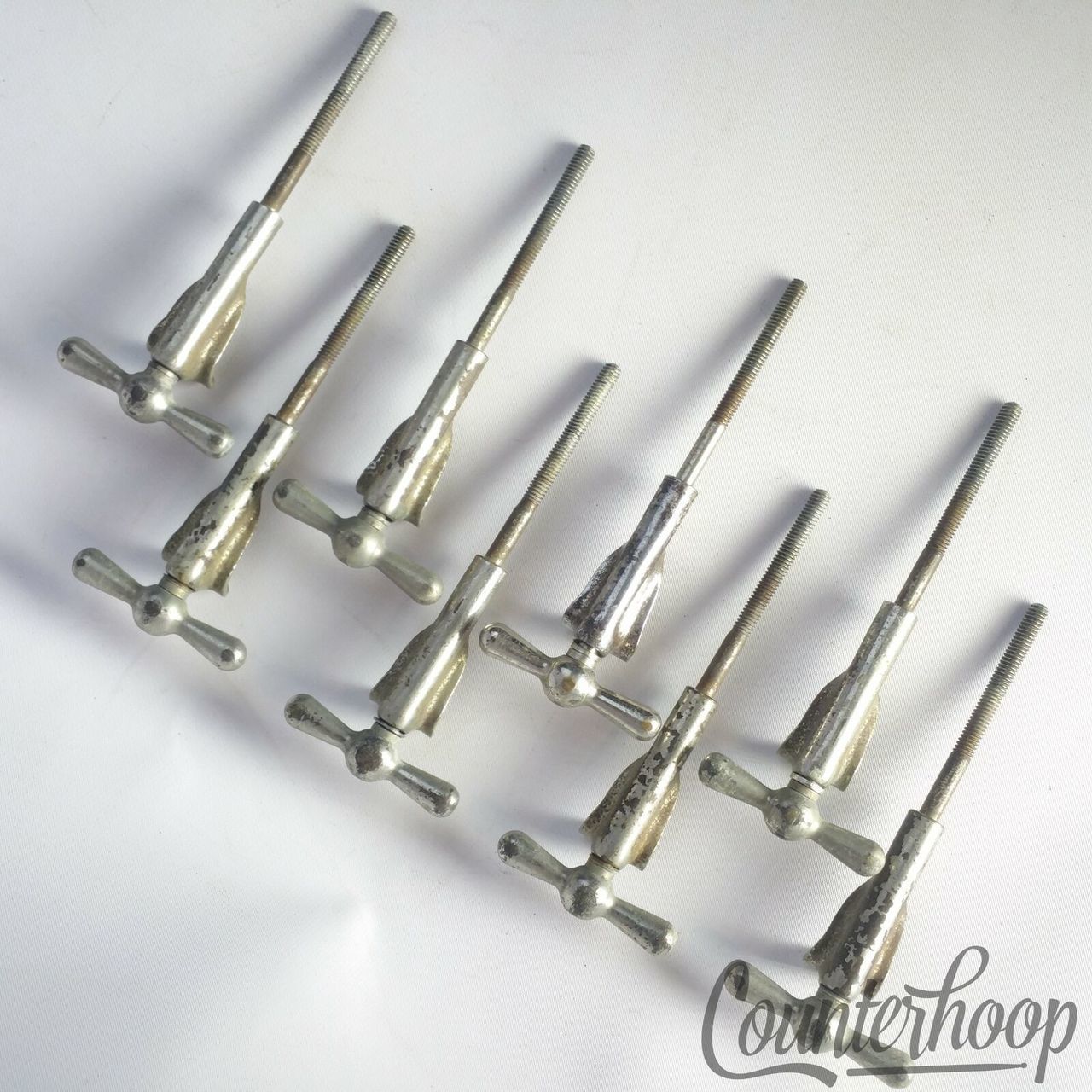 Leedy 8x Bowtie Tension T-Rods+Claws Vintage 30s Nickel Bass Drum Faucet Set USA — main photograph