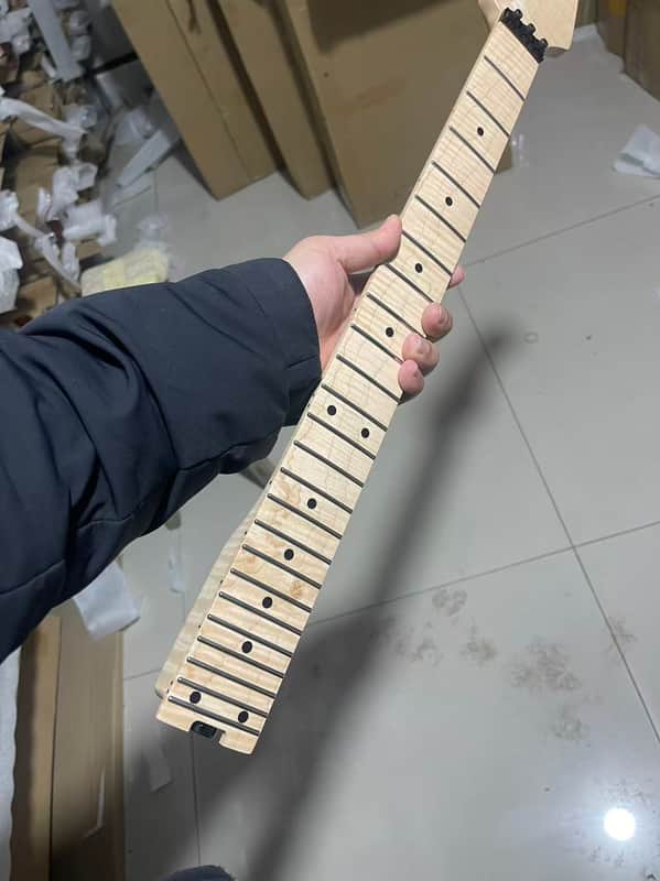 1 floyd rose nut stainless steel 24frets flame Maple guitar neck 25.5 hole 10mm Lock nut Satin Wheel truss rods charvel image 1