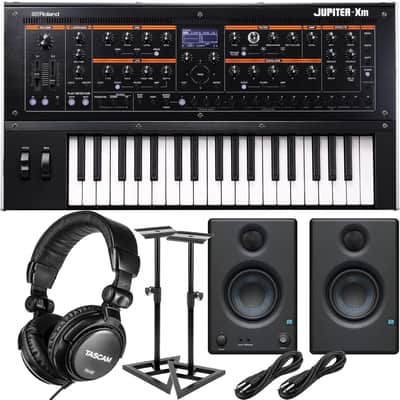 Roland Jupiter-Xm Portable Synthesizer, Presonus Eris3.5 Monitors, Monitor Stands, (2) 1/4 Cables, Tascam TH02 Bundle