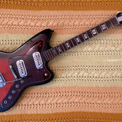 RARE Harmony H19 Silhouette • 1963 - 1968 Cherry Red Shaded • Hagstrom Tremolo Bar + DeArmond Mustache Gold Foil Pickups • With Vintage Original Case image 8