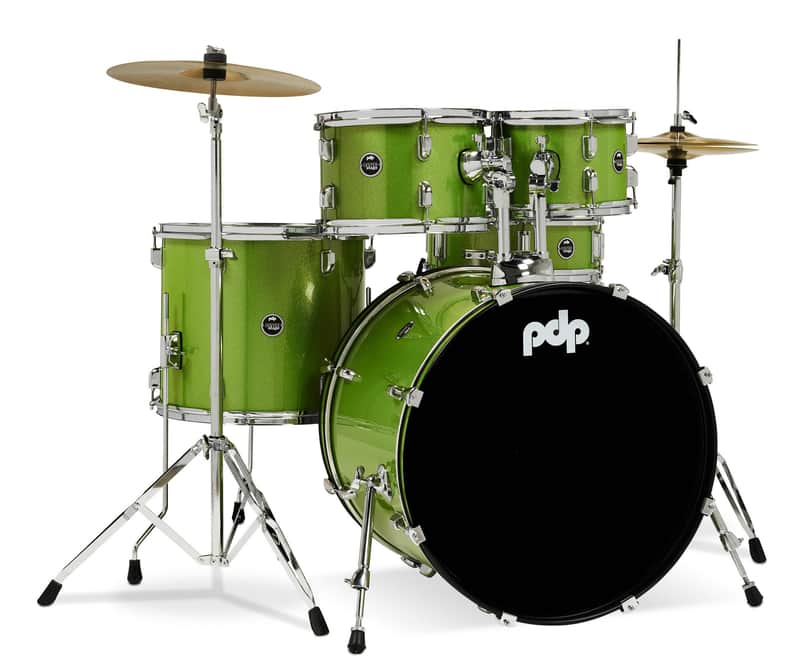 PDP Center Stage Electric Green Sparkle 5pc Kit 7x10, 8x12, 14x16F, 16x22, 5x14 Snare. Hardware, Cymbals & Throne Included image 1