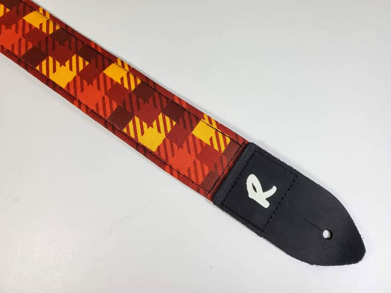 Brown Yellow Check Guitar Strap -Retro Paid Guitar Strap - Brown Orange Yellow Checkered Guitar Str image 1