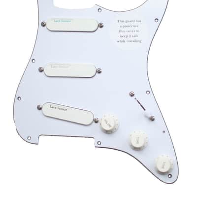 Lace Sensor Blue Fire Loaded Strat Pickguard ( Light Blue / Silver / Burgundy ) - white image 1