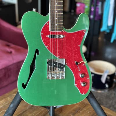 Firefly FFTL Thinline T-Style Electric Guitar - Green w/ Red Tortoise Pickguard image 2