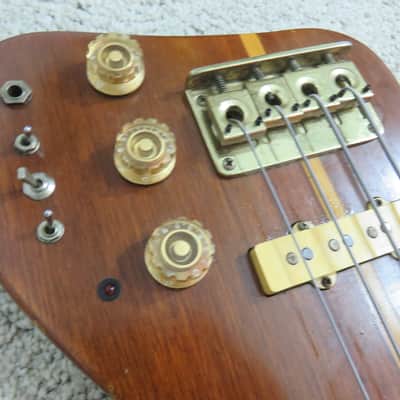 Vintage 1980s Austin Hatchet Wedge Travel Bass Guitar Natural Stained Body Rare image 4