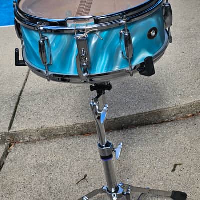 1965 Slingerland 5x14 Aqua Satin Flame Snare Drum NOV 65 Original 6-Lug Vintage image 5