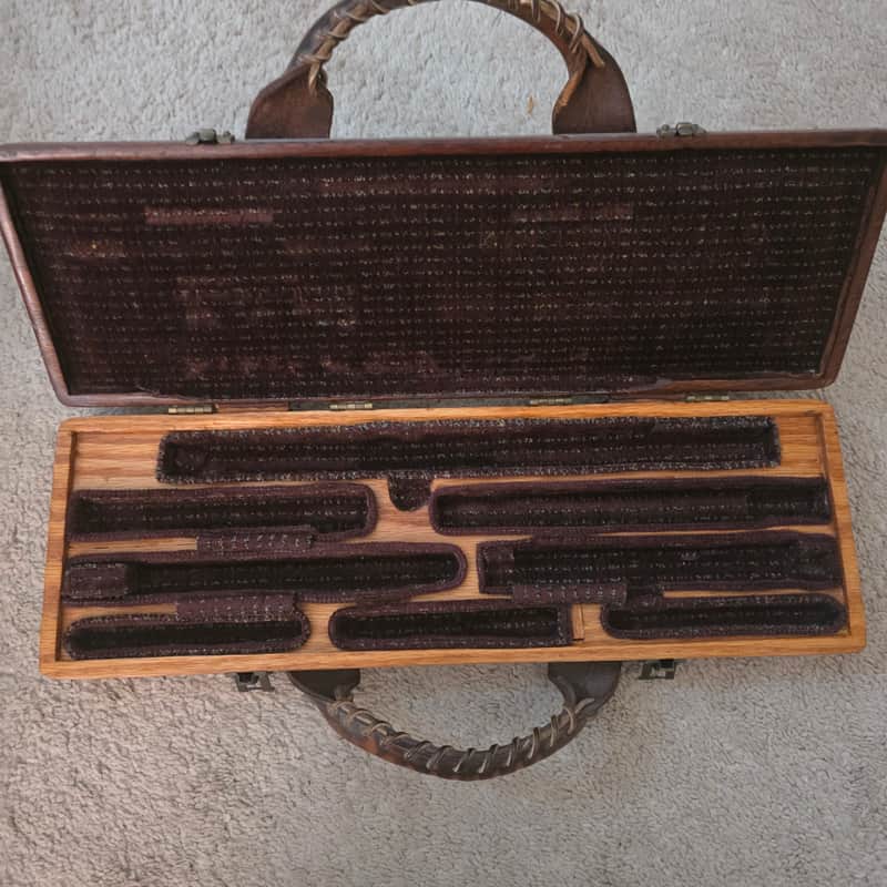 Vintage Wooden Flute & Piccolo Double Case – B-Foot Configuration – Leather Handle image 1