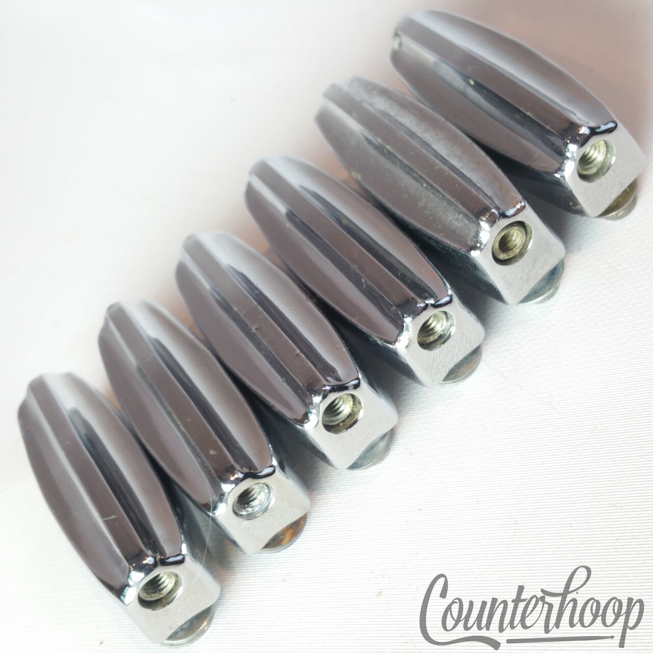 Pearl 6x Snare Drum Lugs Chrome 2 3/16"Cigar Style Vintage 60s-70s Japan Stencil — main photograph