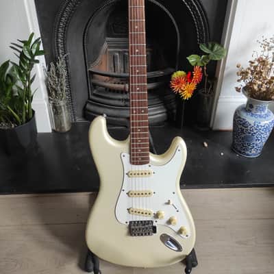 Encore  Stratocaster  1980's Pearl White Really Purdy Early Model Sounds Awesome! image 1