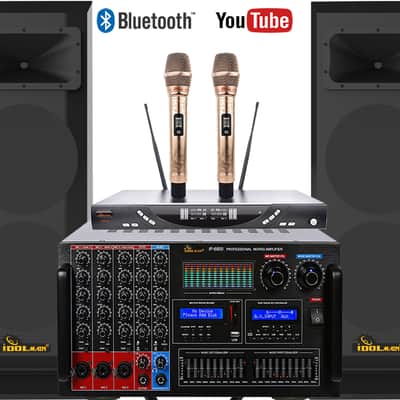 IDOLmain 8000W Mixing Amplifier W/ 6000W 12" High-End Speakers, Wireless Microphones Karaoke System image 1