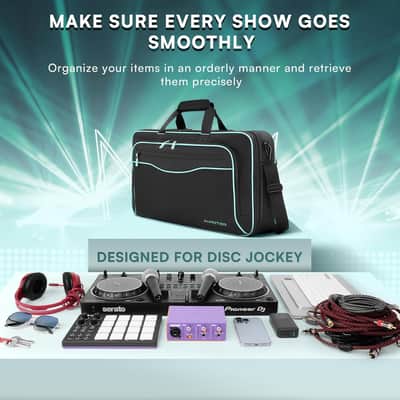 DJ Bag for DDJ-FLX4/DDJ 200/DDJ 400/DDJ REV1, Padded DJ Controller Crossbody Bag with 4 Pockets for 17.3 Inch Laptop, Cables, DJ Mixer Case with Adjustable Shoulder Strap for DJ Equipment image 7