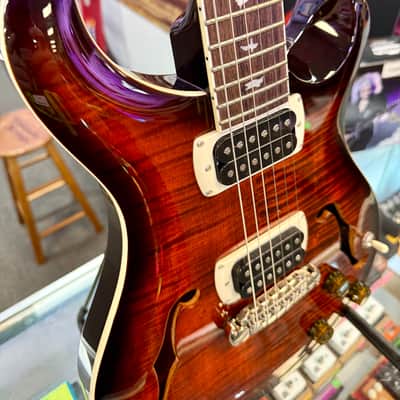 PRS SE Flat Back Hollowbody I Piezo, Orange Tiger Smokeburst with Gig Bag image 7