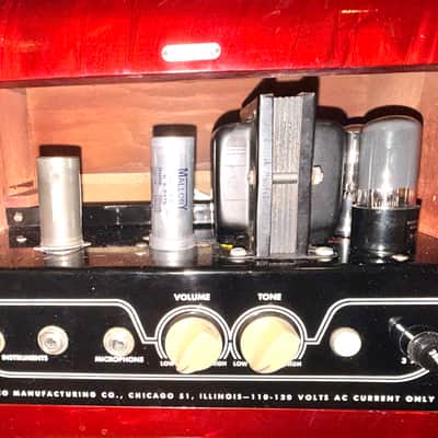 SUPER RARE OAHU 1x8 COMBO IN VERY RARE CUSTOM ORDERED STUNNING RED MOTS FINISH -SUPRO SPECTATOR/COMET/YELLOW SUNSHINE CIRCUIT BUT BETTER, w/12AX7 PRE(very rare version), not lower gain 6SL7 pentode-LOOK!! image 8
