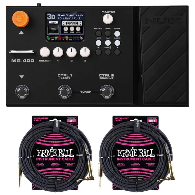 NUX MG-400 Multi-Effects Amp Modeler Pedal, (2) ErnieBall 1/4 Cables Bundle image 1